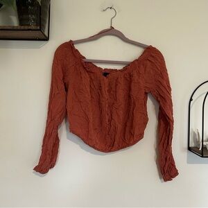 Aeropostale Dusty Rose Pink Long Sleeve Lightweight Cropped Swissdot Blouse Lrg